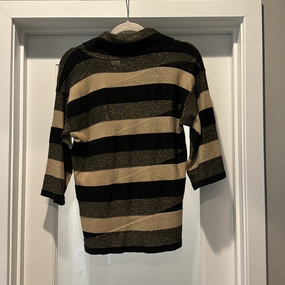 Anne Klein Cowl Neck sweater Tan & Black stripes with Gold metallic acce… - Picture 3 of 12